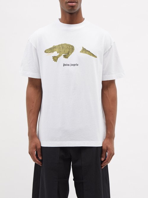 Palm Angels - Crocodile-print Cotton-jersey T-shirt - Mens - White