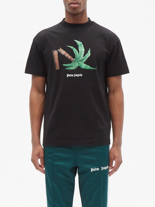 Palm Angels - Broken Palm Embroidered Cotton-jersey T-shirt - Mens - Black