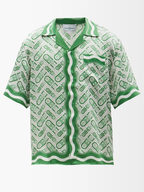 Geometric-print Silk-satin Shirt