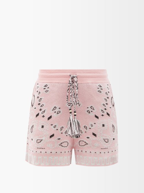 alanui - bandana-jacquard cotton-blend shorts womens ight pink