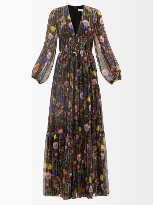 Borgo De Nor Freya Floral-print Silk-blend Chiffon Maxi Dress In Black Multi