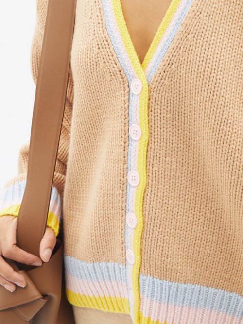 Joostricot Smiley-embroidered V-neck Cardigan In Camel | ModeSens