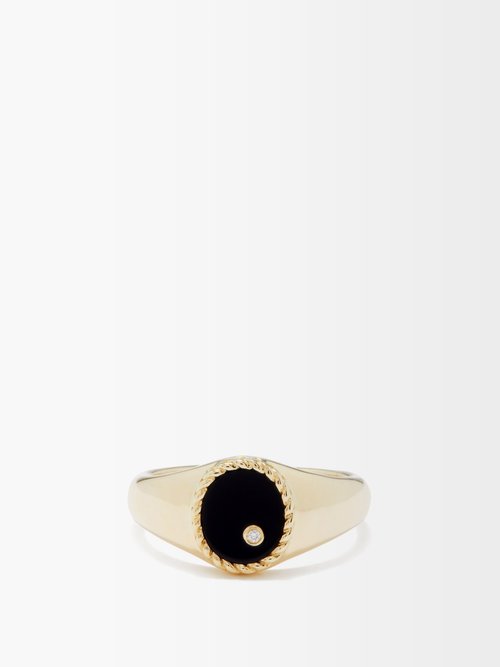 Yvonne Leon Diamond, Onyx & 9kt Gold Signet Ring