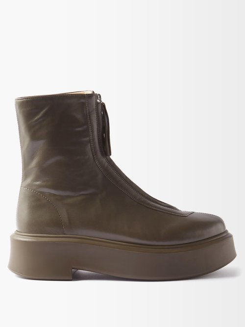 The Row - Zipped Leather Boots Green