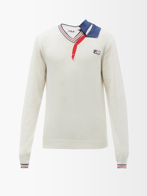 Y/Project - X Fila Double-collar Long-sleeved Polo Shirt - Mens - White