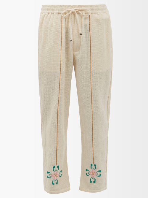 HARAGO Off-White Floral Trousers