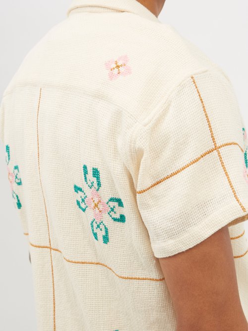 Cross-stitched Cotton-aida Shirt In White Multi