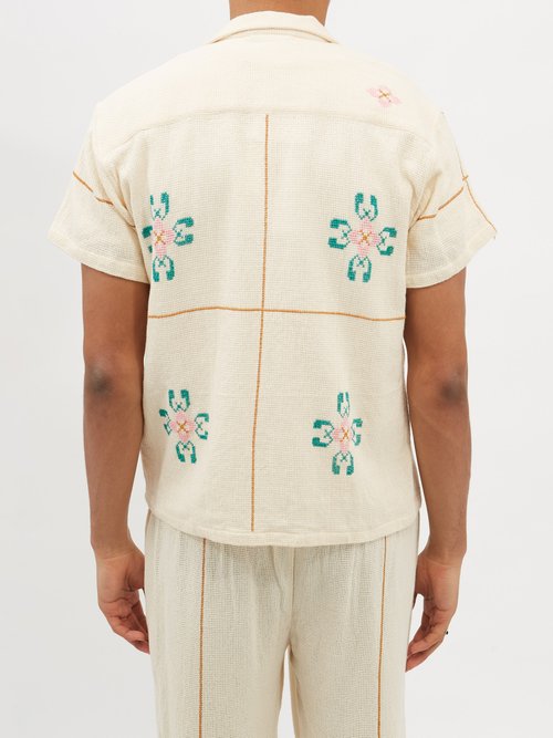 Cross-stitched Cotton-aida Shirt In White Multi