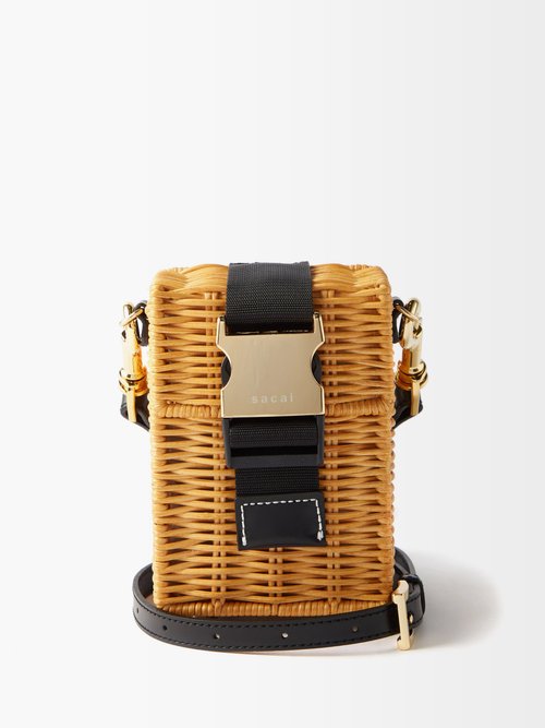 Buckled Rattan Cross-body Basket Bag