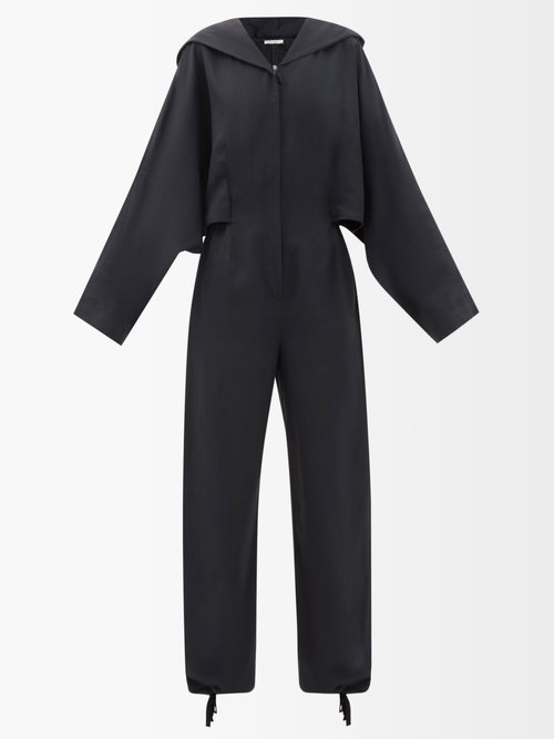 The Row - Simona Hooded Silk-blend Jumpsuit - Womens - Black from ...