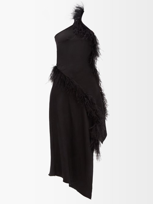 Marques'Almeida Feather-embellished Linen-blend Midi Dress