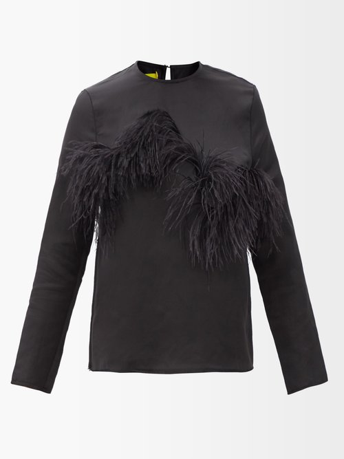 Marques'Almeida Feather-trimmed Linen-blend Top