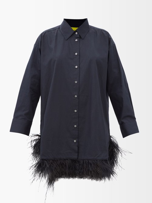 Marques'Almeida Feather-trimmed Organic-cotton Poplin Shirt Dress