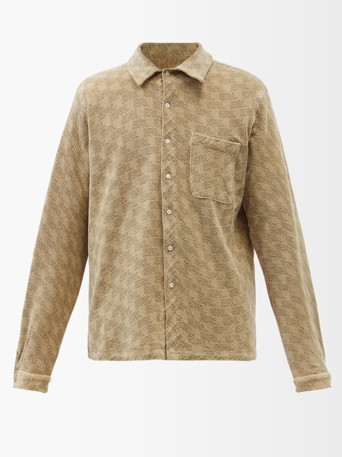 Erl - Logo-print Textured Cotton-blend Overshirt - Mens - Beige