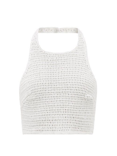 Albus Lumen - Lorem Cropped Cotton-crochet Halterneck Top White