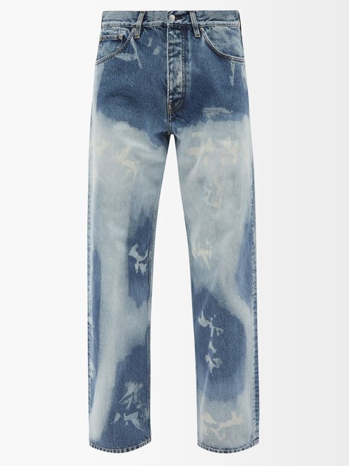 Sunflower - Paint-splatter Organic-cotton Jeans - Mens - Blue White