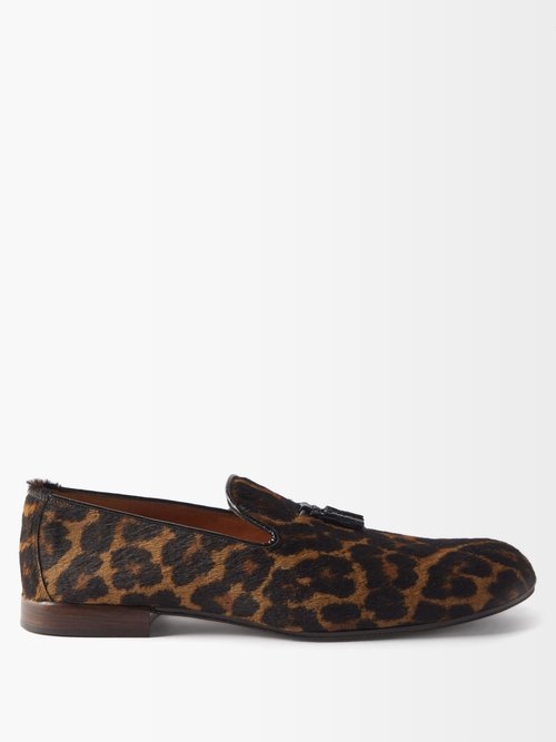 Leopard-print Calf Hair Loafers