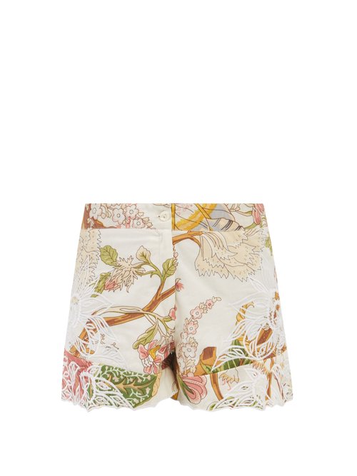 Juliet Dunn High-rise Floral-print Cotton-poplin Shorts