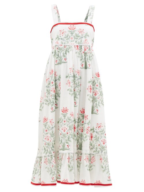 Juliet Dunn Empire-waist Floral-print Cotton-voile Midi Dress
