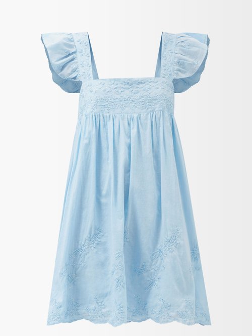 Juliet Dunn Floral-embroidered Cotton-voile Dress