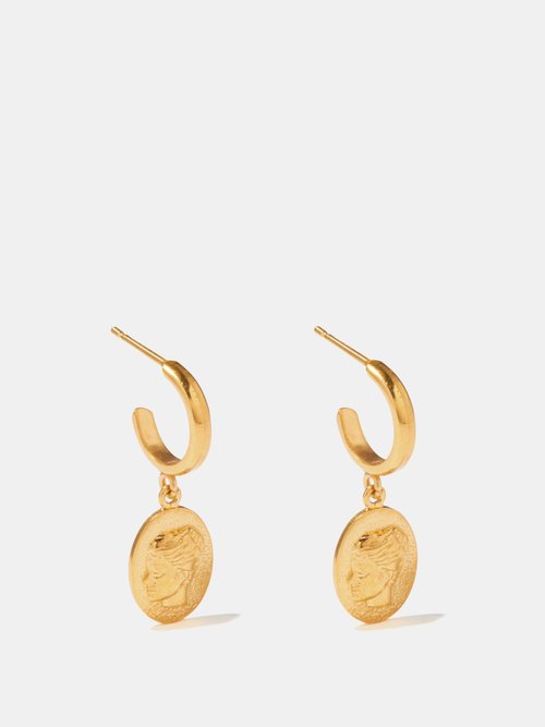 Hermina Athens Hygieia Coin-charm Gold-plated Hoop Earrings
