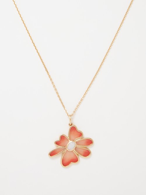 Alison Lou Funky Flower Opal, Enamel & 14kt Gold Necklace