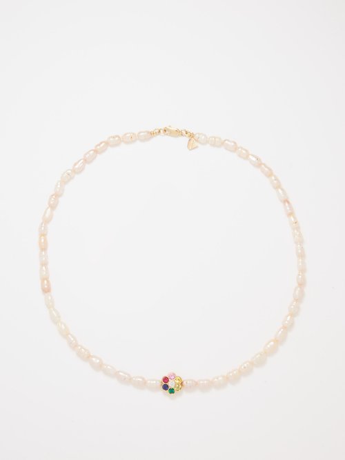 Alison Lou Flower Power Sapphire, Opal & 14kt Gold Necklace