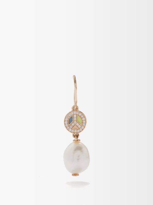 Alison Lou Peace Out Diamond, Pearl & 14kt Gold Earring