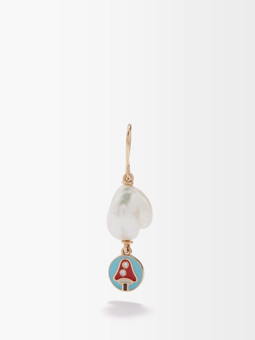 Alison Lou Shroom Diamond, Pearl & 14kt Gold Earring