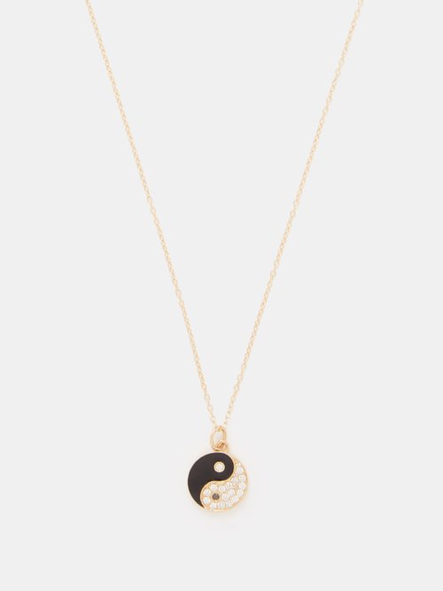 Alison Lou Yin Yang Enamel, Diamond & 14kt Gold Necklace