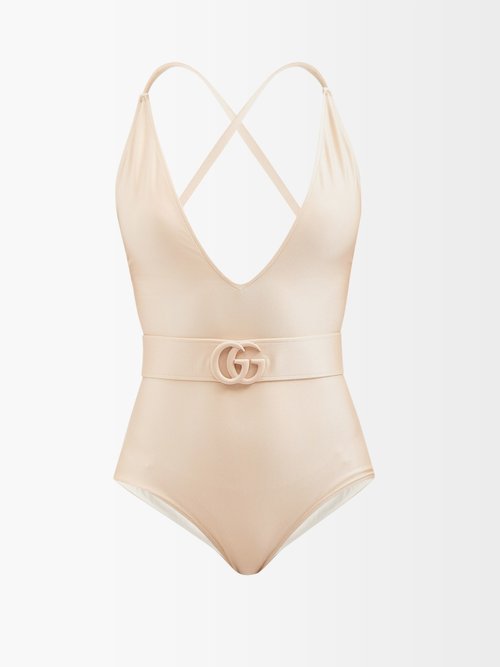 GG Cutout One Shoulder Swimsuit in Brown - Gucci