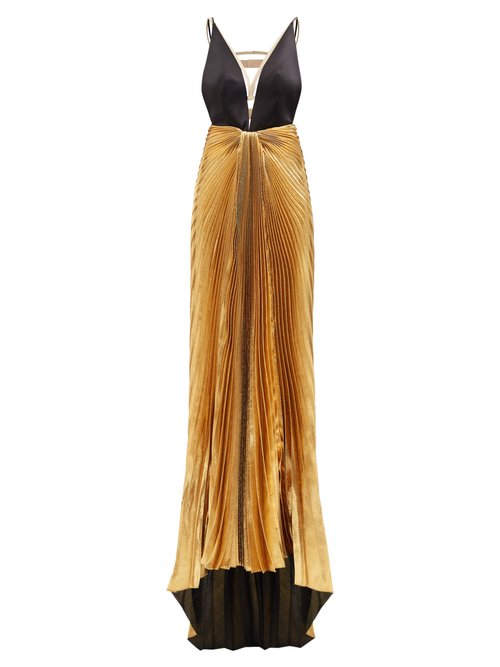 Pleated Silk-cady And Lamé Gown