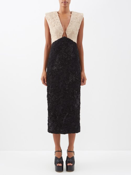 Gucci – Plunge-neck Bi-colour Cordonnet-lace Dress Black