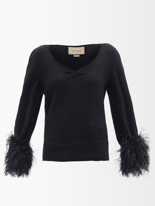 Feather-trimmed Mohair-blend Sweater