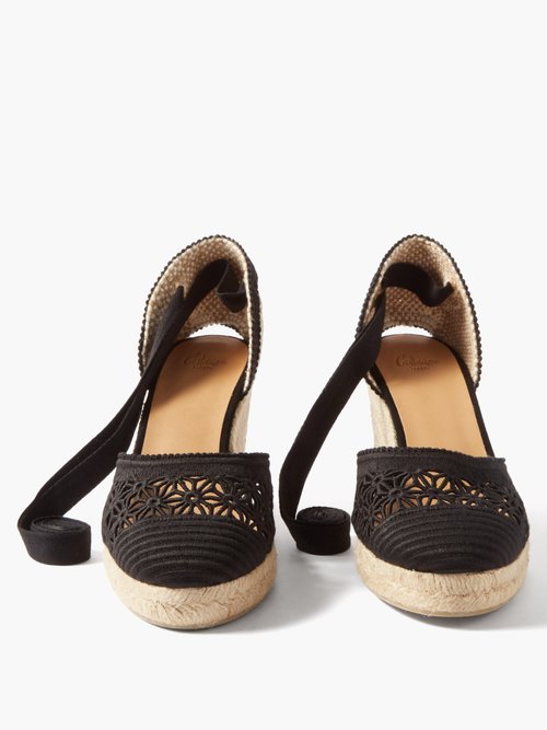 Castaner Faure Leather Raffia Wedge Espadrilles