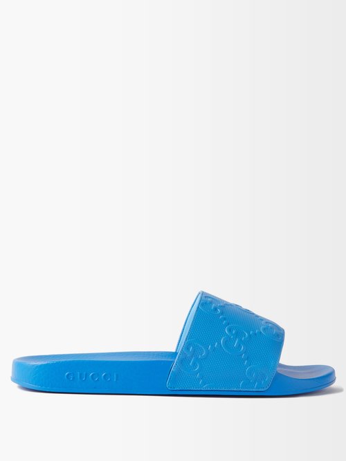 Gucci - GG-embossed Rubber Slides - Mens - Blue