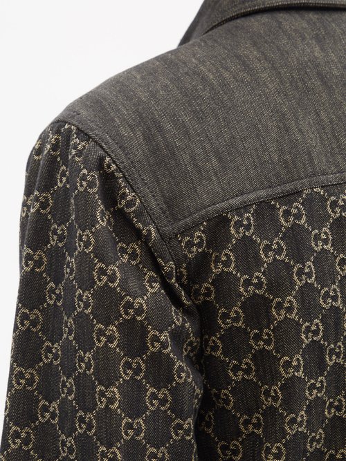 Gucci Gg-logo Jacquard Denim Shirt In Black Multi