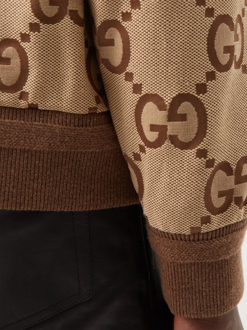 GG canvas jacket with leather trim in beige and ebony