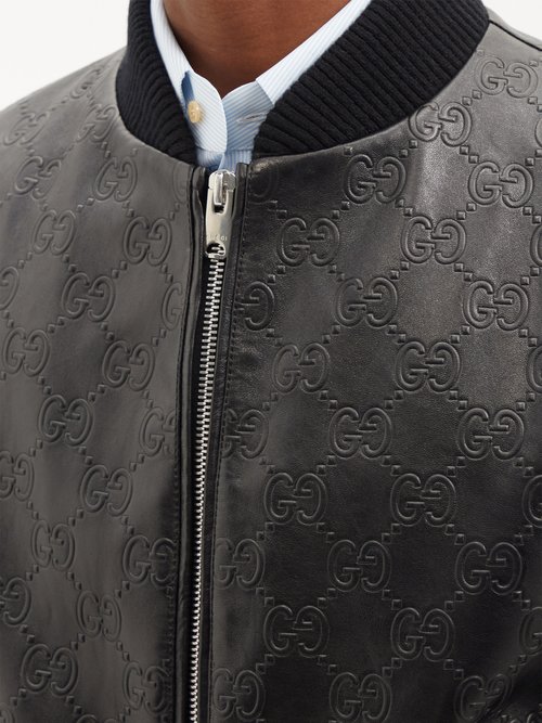 Gucci Leather GG Supreme Bomber Jacket Black