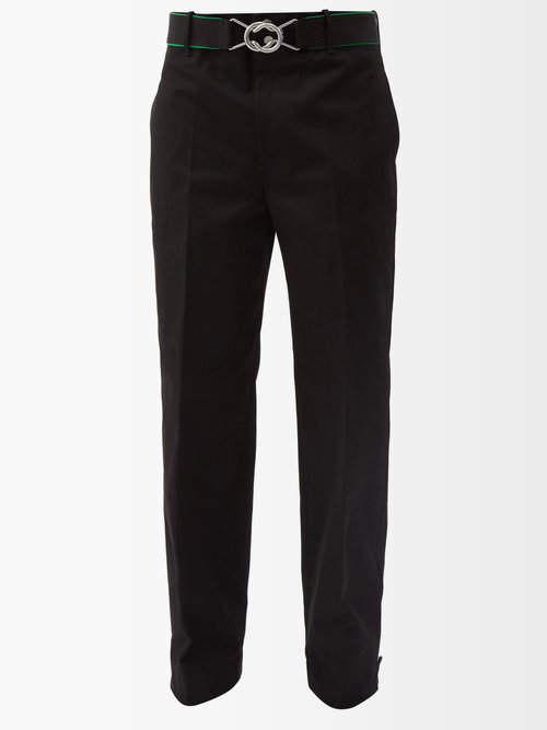 Bottega Veneta - Belted Cotton-twill Wide-leg Trousers - Mens - Black