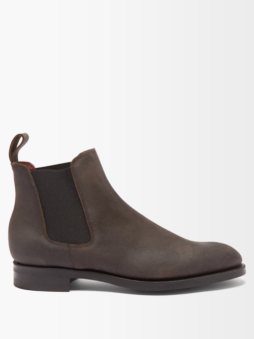 Edward Green Govan Waxed Suede Chelsea Boots In Dark Brown | ModeSens