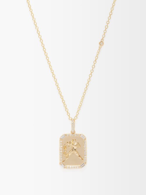 Aquarius Diamond & 18kt Gold Zodiac Necklace