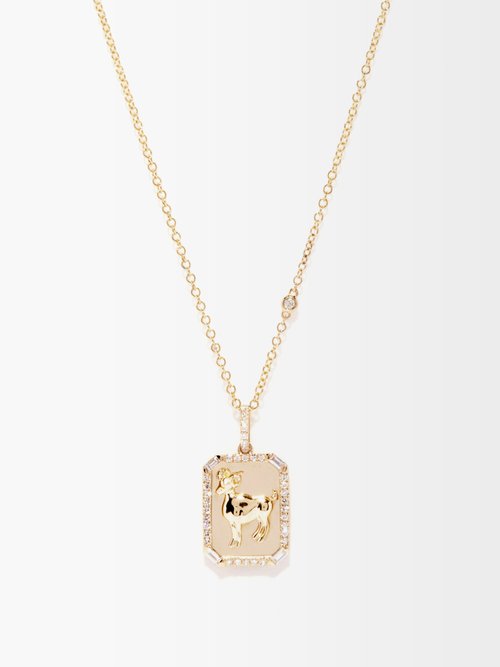 Aries Diamond & 18kt Gold Zodiac Necklace