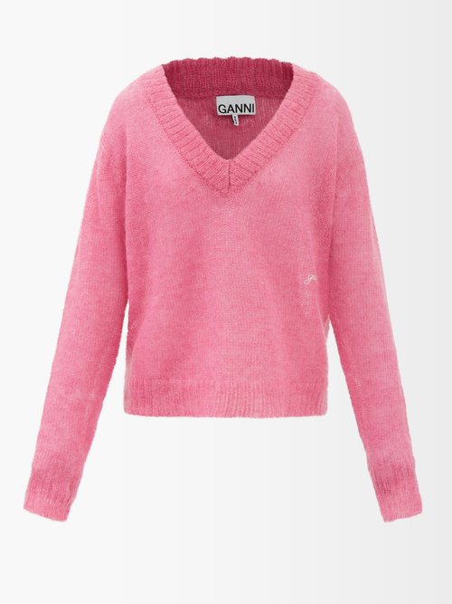 Ganni V-neck Mohair-blend Sweater