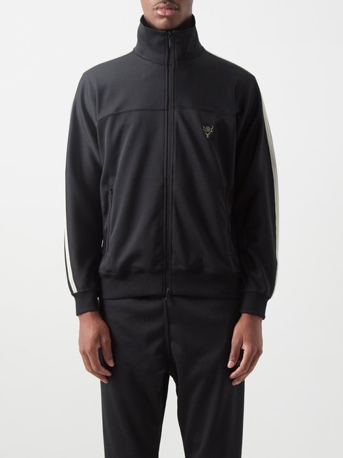 South2 West8 Logo-embroidered Jersey Track Jacket In Black