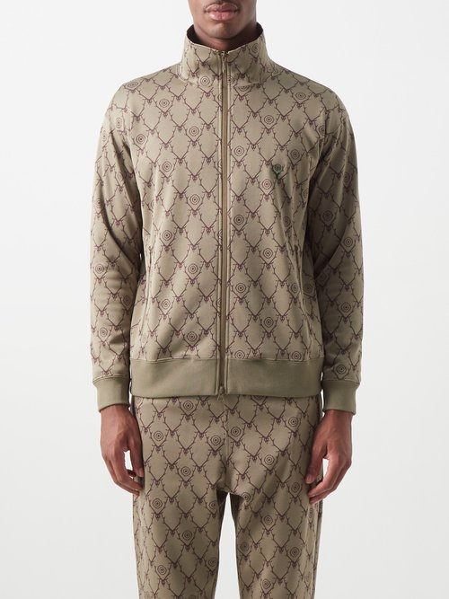 South2 West8 Logo-jacquard Jersey Track Jacket In Khaki | ModeSens