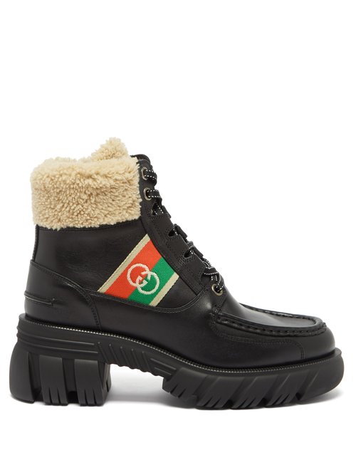 Gucci Romance Shearling And Leather Boots