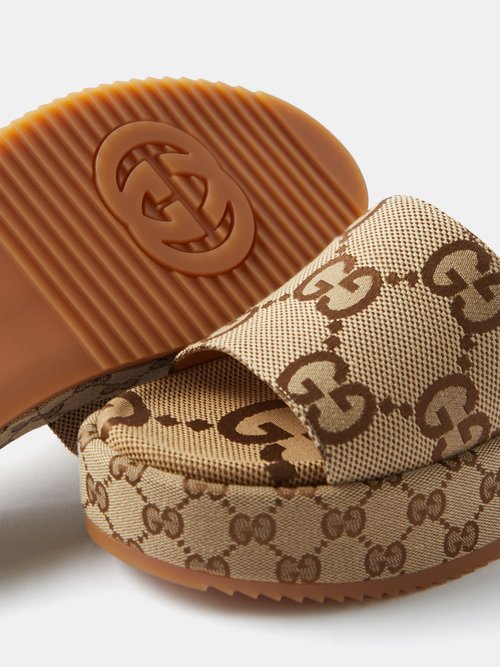 Gucci, Shoes, Gucci Angelina Monogram Gg Platform Slides Sandals 375 Worn  Once
