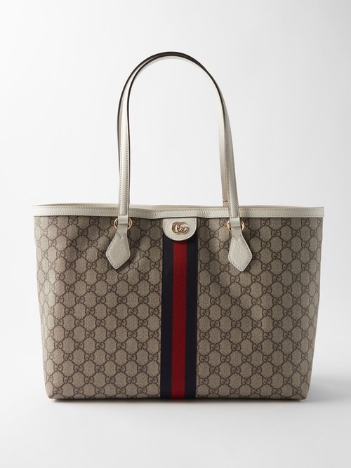 Gucci - Ophidia Medium Gg-canvas And Leather Tote Bag - Womens - Beige White