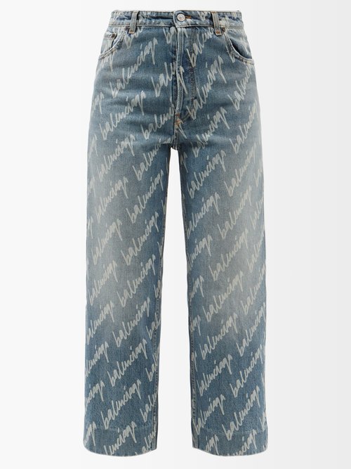 Scribble-print Cropped Jeans